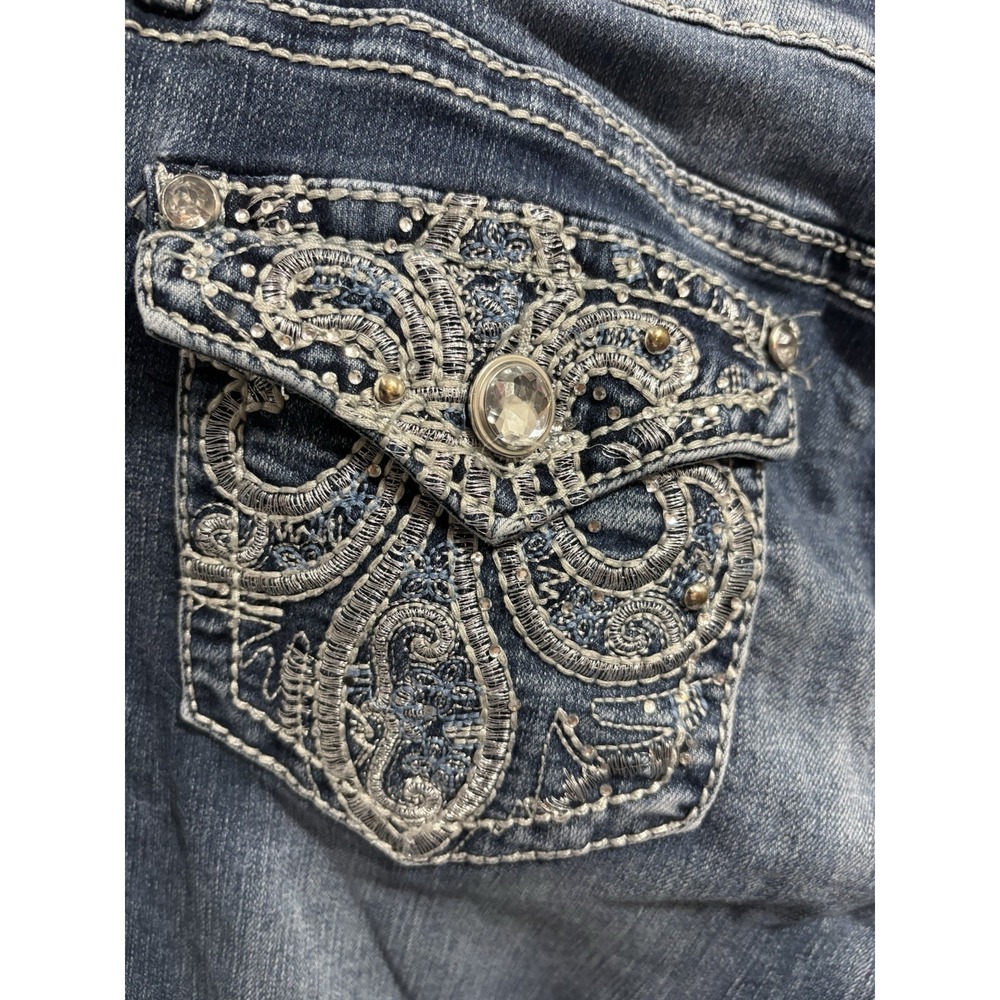 Women's Bling Bootcut Fleur De Lis Stretch Metallic 24" Inseam Jeans Size 12
